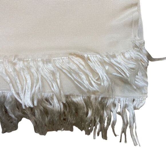Lanvin Paris 100% Silk Ivory‎ Fringe End Scarf Appr 51”x28” - Picture 3 of 13